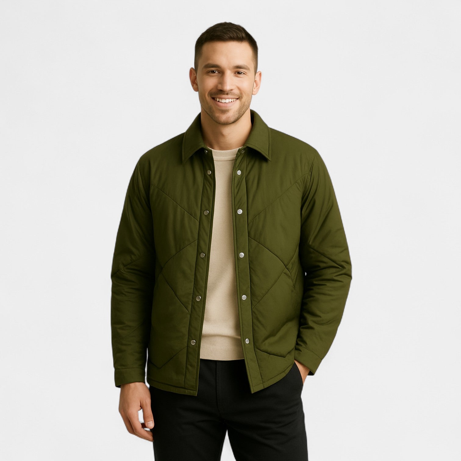 Riche | Veste homme matelassée hiver duvet mélangé – motif losange, ajustée, chaude