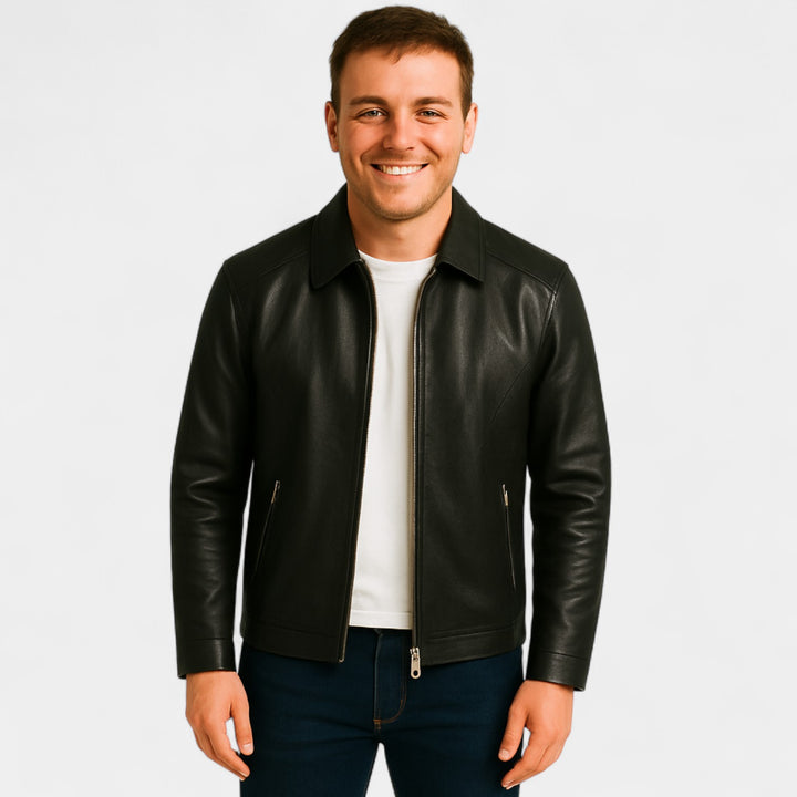 Riche | Men's slim-fit leather jacket – minimalist Korean style