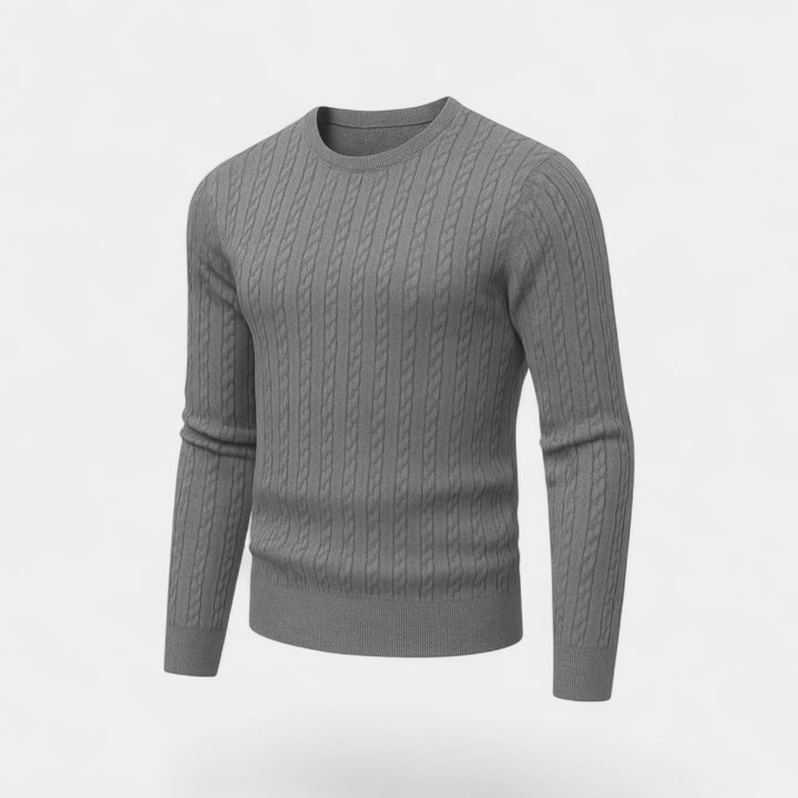 Riche | Men's slim-fit cotton knit sweater – round neck with cable knit pattern