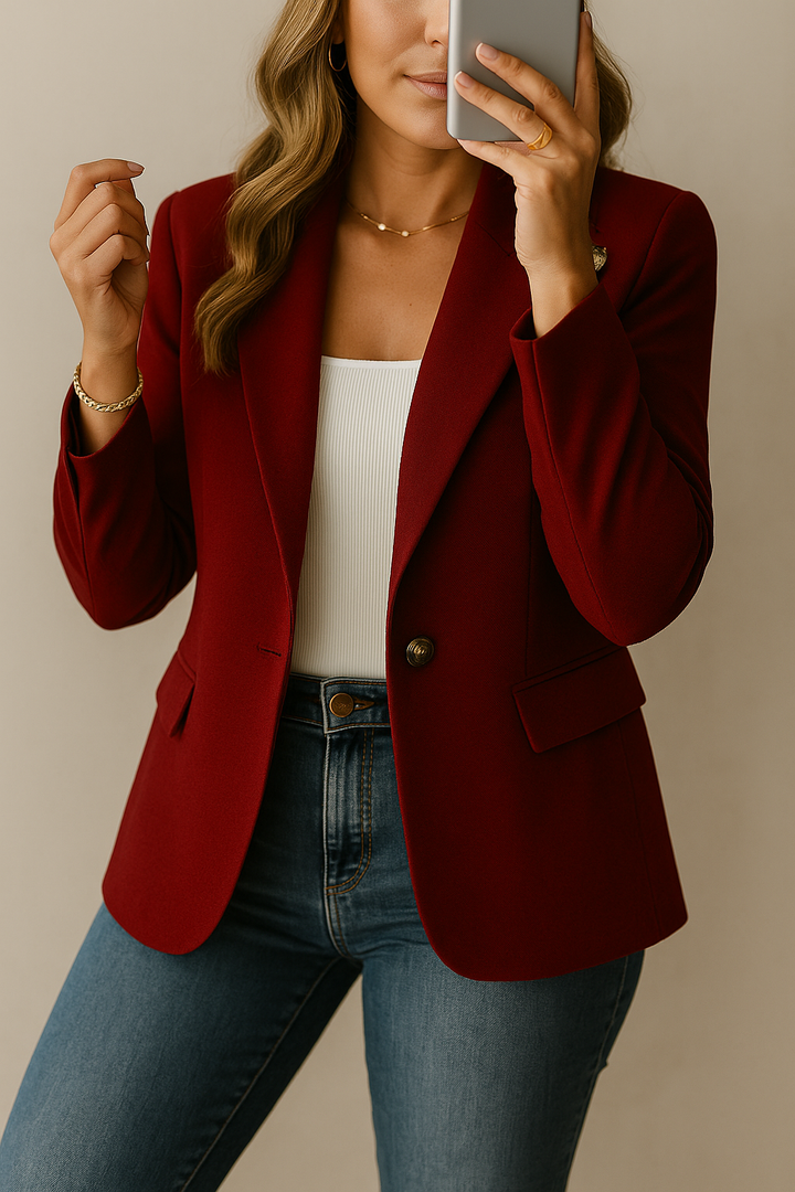 Women's Structured Blazer, Slim Fit – Single-Breasted, Long Sleeves, Pockets