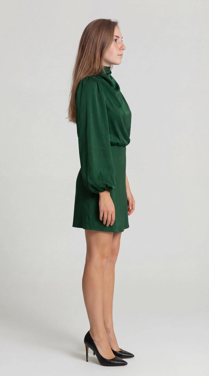 Robe Mini Satinée Femme Une Épaule – Corsage Drapé Coupe Élégante Manche Fluide