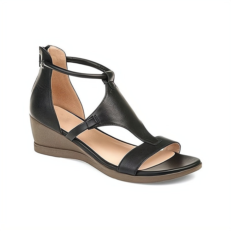 Orthopädische Keilabsatz-Sandalen aus Leder für Damen – Riemchen mit Reißverschluss