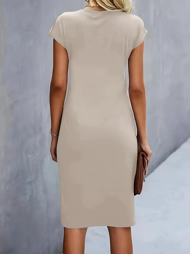Midi-Kleid aus Baumwolle für Damen – Taillierter Schnitt, Rundhalsausschnitt