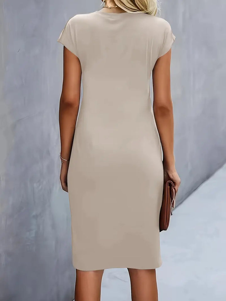 Midi-Kleid aus Baumwolle für Damen – Taillierter Schnitt, Rundhalsausschnitt