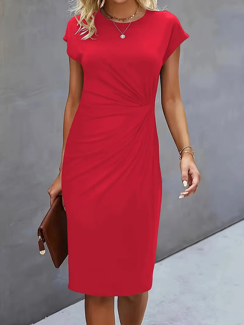Midi-Kleid aus Baumwolle für Damen – Taillierter Schnitt, Rundhalsausschnitt