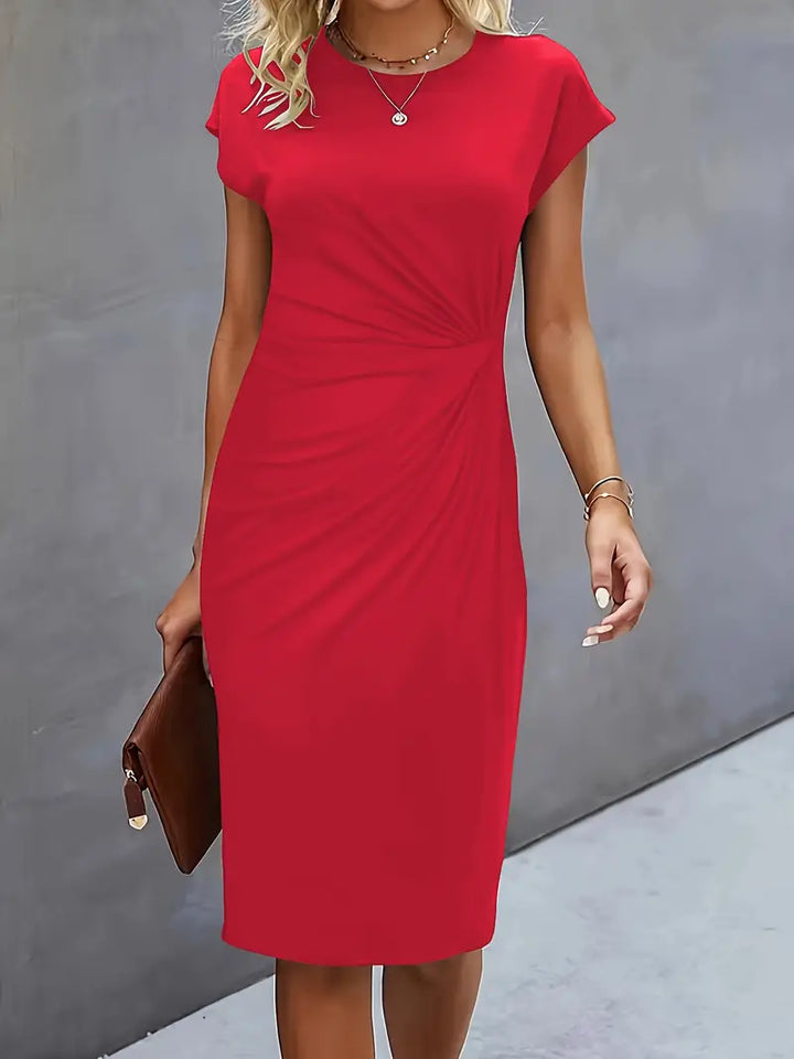 Midi-Kleid aus Baumwolle für Damen – Taillierter Schnitt, Rundhalsausschnitt