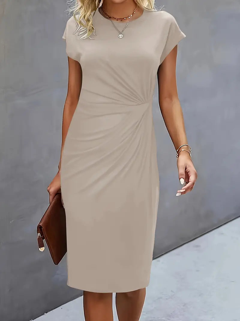 Midi-Kleid aus Baumwolle für Damen – Taillierter Schnitt, Rundhalsausschnitt