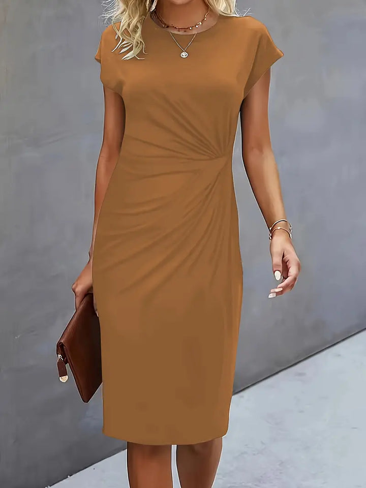 Midi-Kleid aus Baumwolle für Damen – Taillierter Schnitt, Rundhalsausschnitt