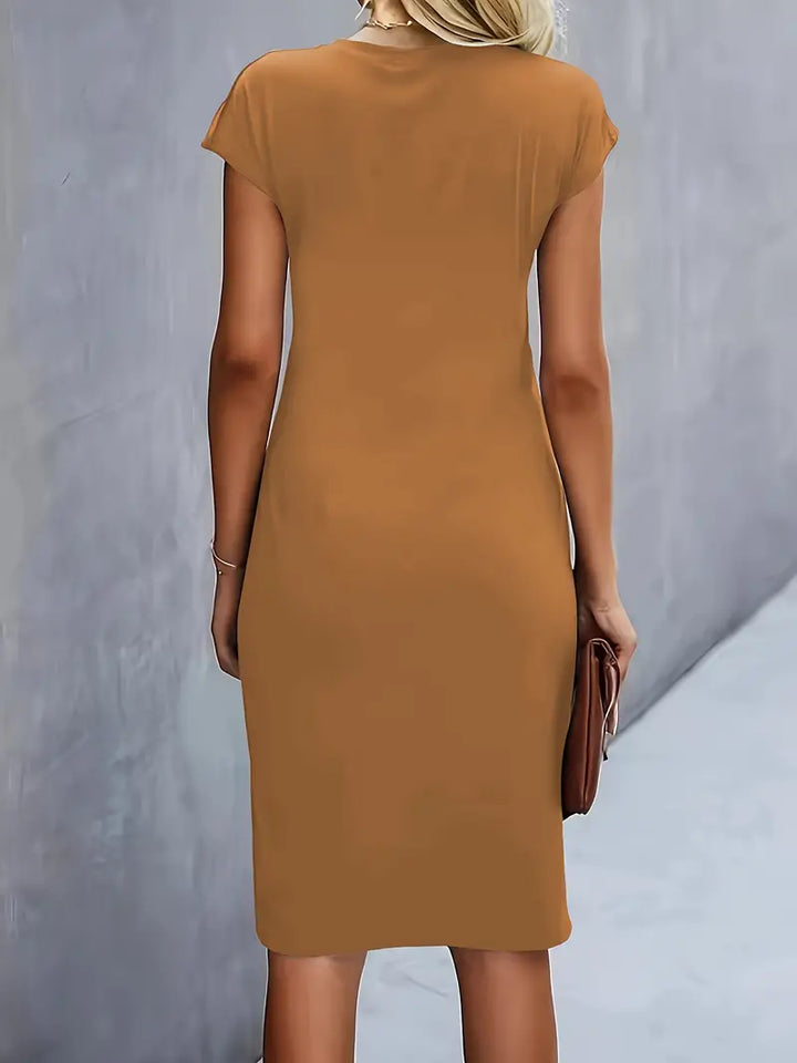 Midi-Kleid aus Baumwolle für Damen – Taillierter Schnitt, Rundhalsausschnitt