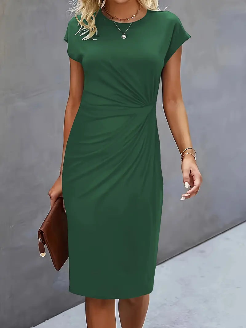 Midi-Kleid aus Baumwolle für Damen – Taillierter Schnitt, Rundhalsausschnitt