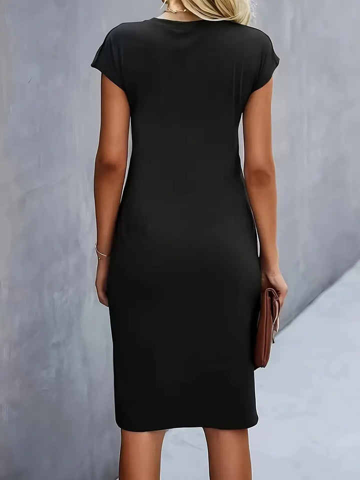 Midi-Kleid aus Baumwolle für Damen – Taillierter Schnitt, Rundhalsausschnitt
