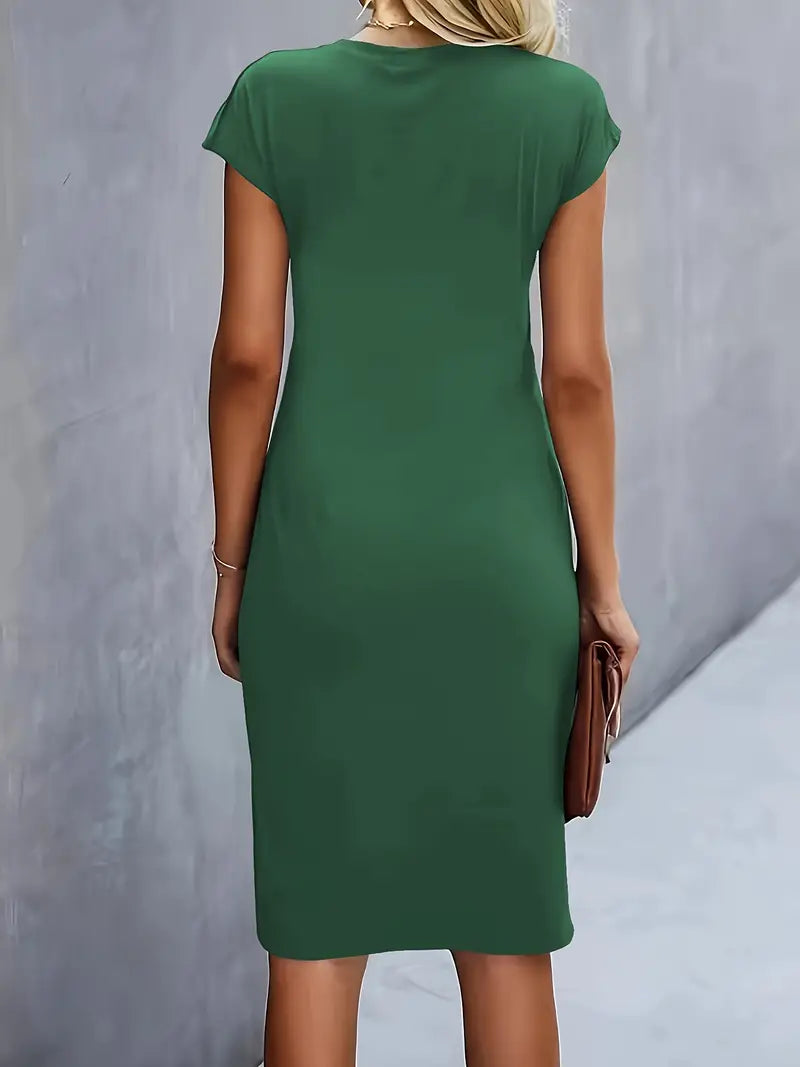 Midi-Kleid aus Baumwolle für Damen – Taillierter Schnitt, Rundhalsausschnitt