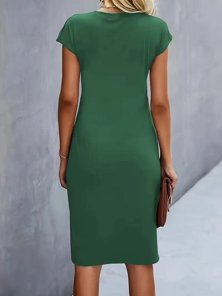 Midi-Kleid aus Baumwolle für Damen – Taillierter Schnitt, Rundhalsausschnitt