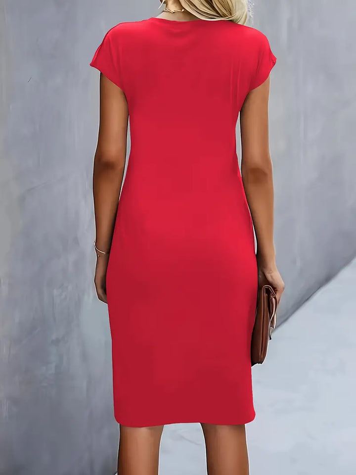 Midi-Kleid aus Baumwolle für Damen – Taillierter Schnitt, Rundhalsausschnitt