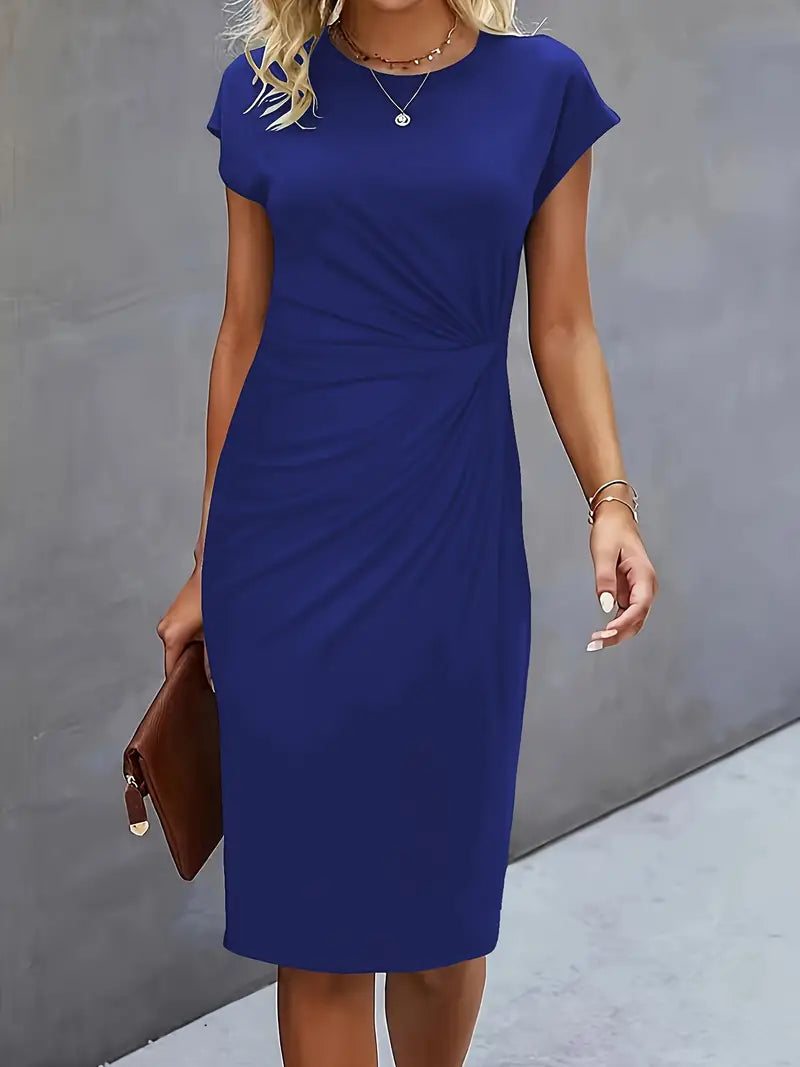 Midi-Kleid aus Baumwolle für Damen – Taillierter Schnitt, Rundhalsausschnitt