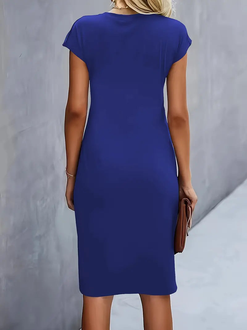 Midi-Kleid aus Baumwolle für Damen – Taillierter Schnitt, Rundhalsausschnitt