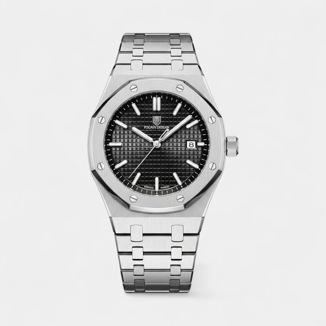 Riche | Montre pour Homme Acier Inoxydable Argentée – Quartz Lumineuse et Étanche 42 mm