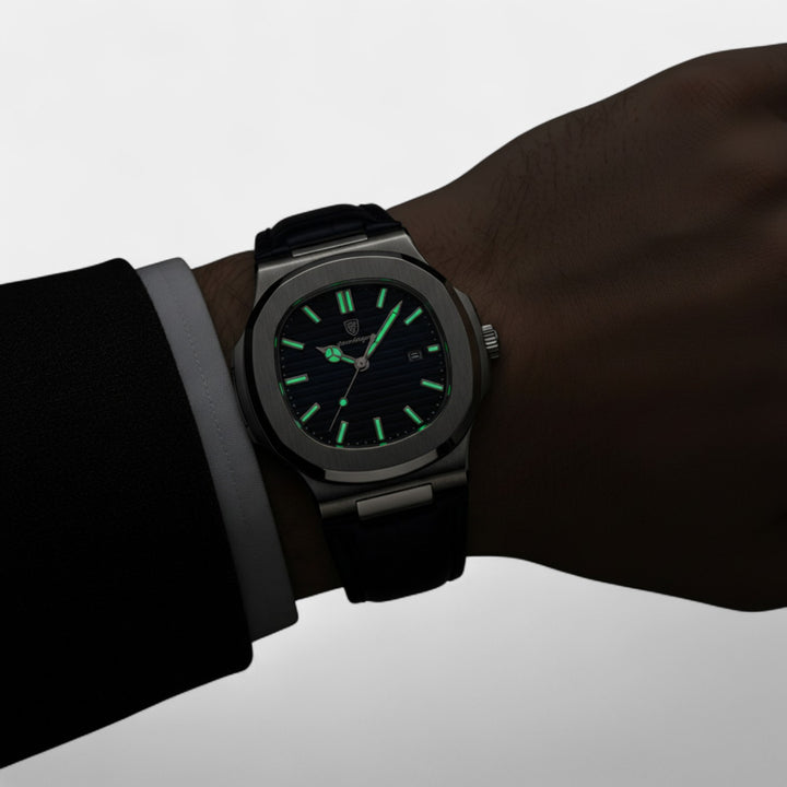 Riche | Herrenuhr mit blauem Lederarmband – Quarz, leuchtend und wasserdicht, 40 mm