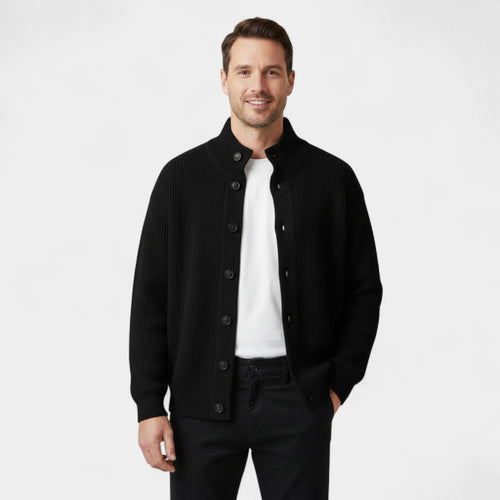 Riche | Cardigan Homme en Laine Col Montant – Coupe Moderne Décontractée