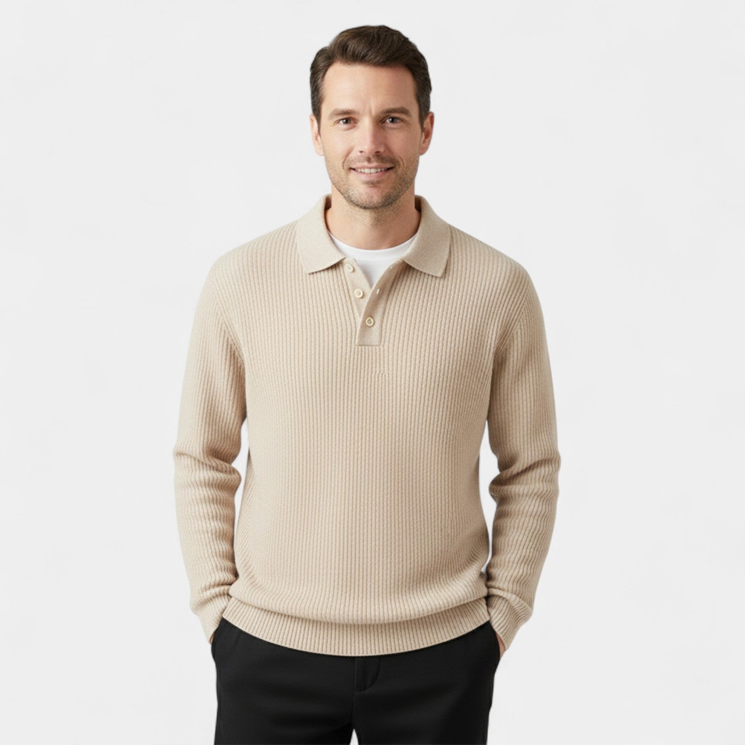 Riche | Polo homme manches longues en maille boutonné – raffiné, ajusté, élégance quotidienne