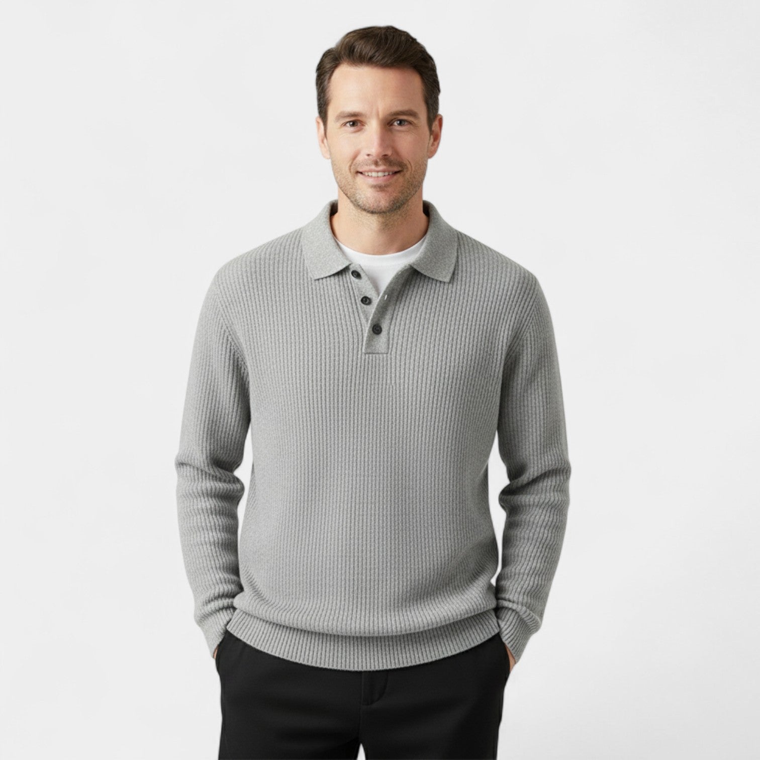 Riche | Polo homme manches longues en maille boutonné – raffiné, ajusté, élégance quotidienne