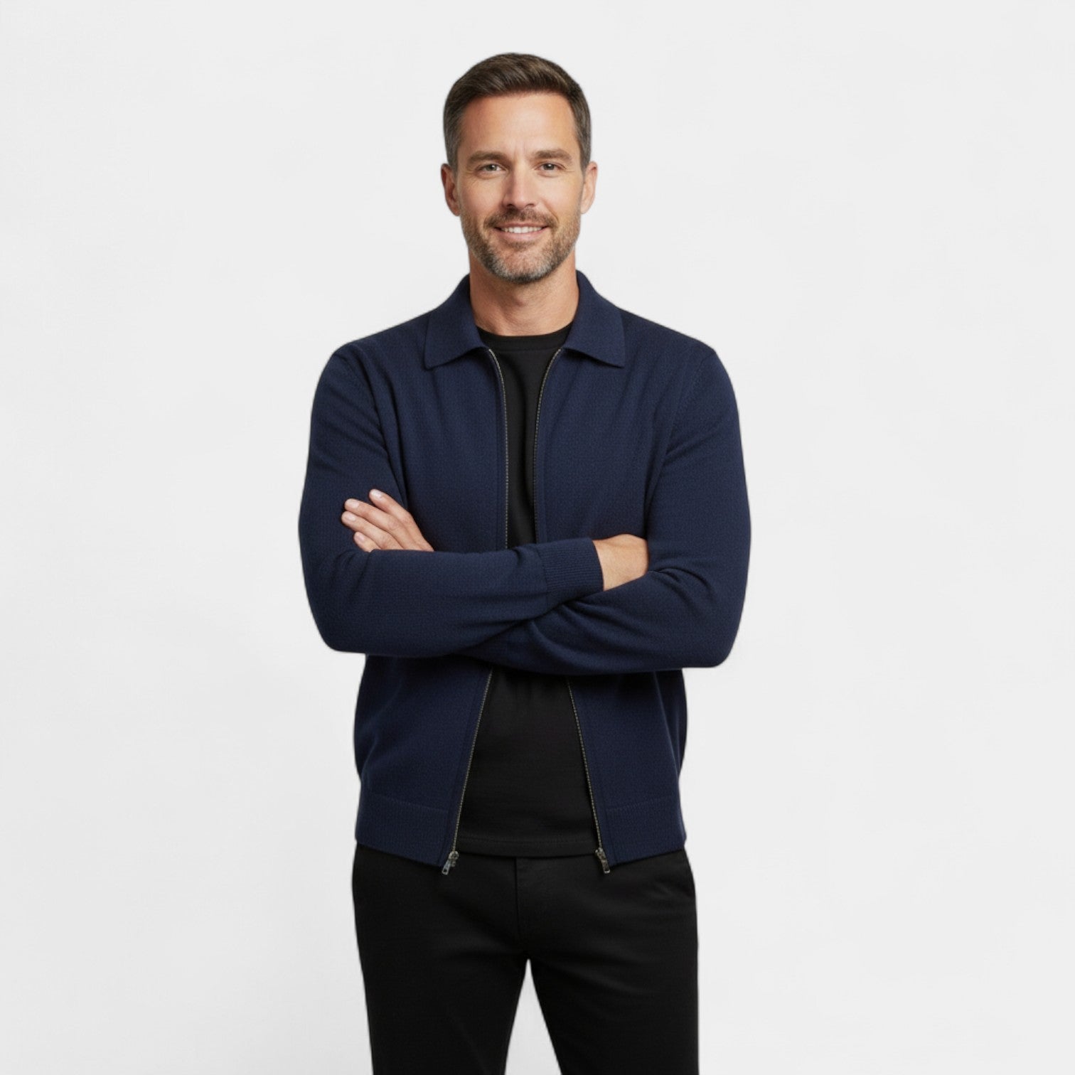 Riche | Cardigan homme laine mérinos – Tricot col revers zippé coupe raffinée