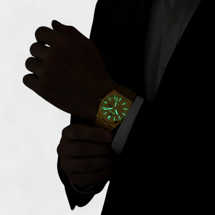 Riche | Men's Gold-Tone Stainless Steel Watch – Ultra-Thin, Luminous, and Water-Resistant, 41 mm