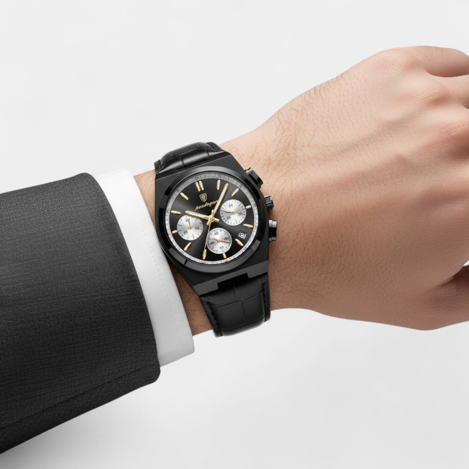 Riche | Montre pour Homme en Cuir Noir – Quartz 41 mm Multi-Fonction