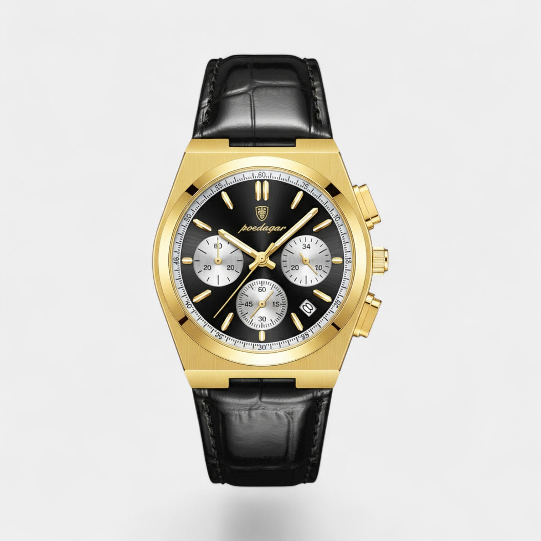 Riche | Montre pour Homme en Cuir Noir – Quartz 41 mm Multi-Fonction
