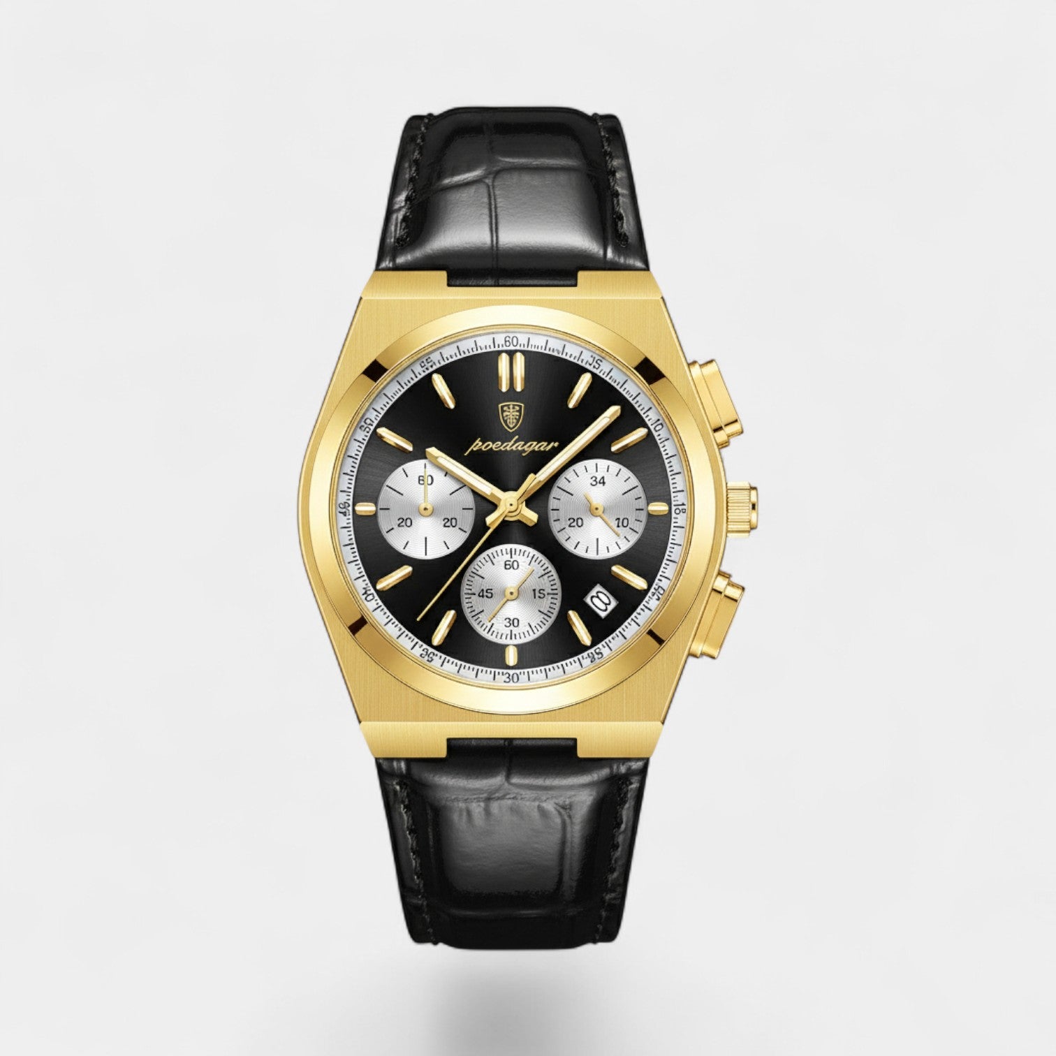 Riche | Montre pour Homme en Cuir Noir – Quartz 41 mm Multi-Fonction