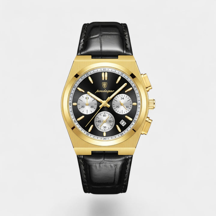 Riche | Montre pour Homme en Cuir Noir – Quartz 41 mm Multi-Fonction