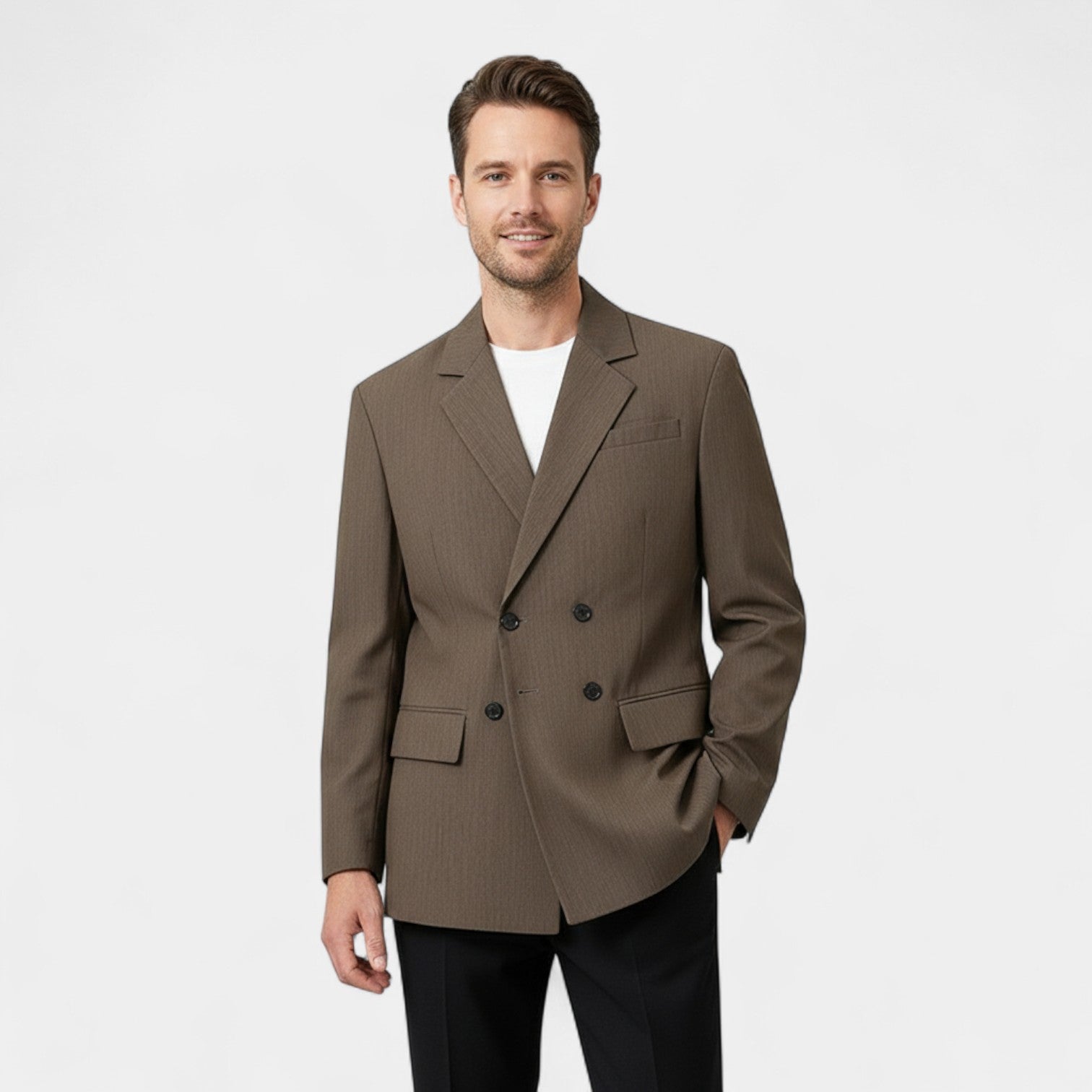 Riche | Blazer Homme en Matière Technique – Croisé à Carreaux Plissé