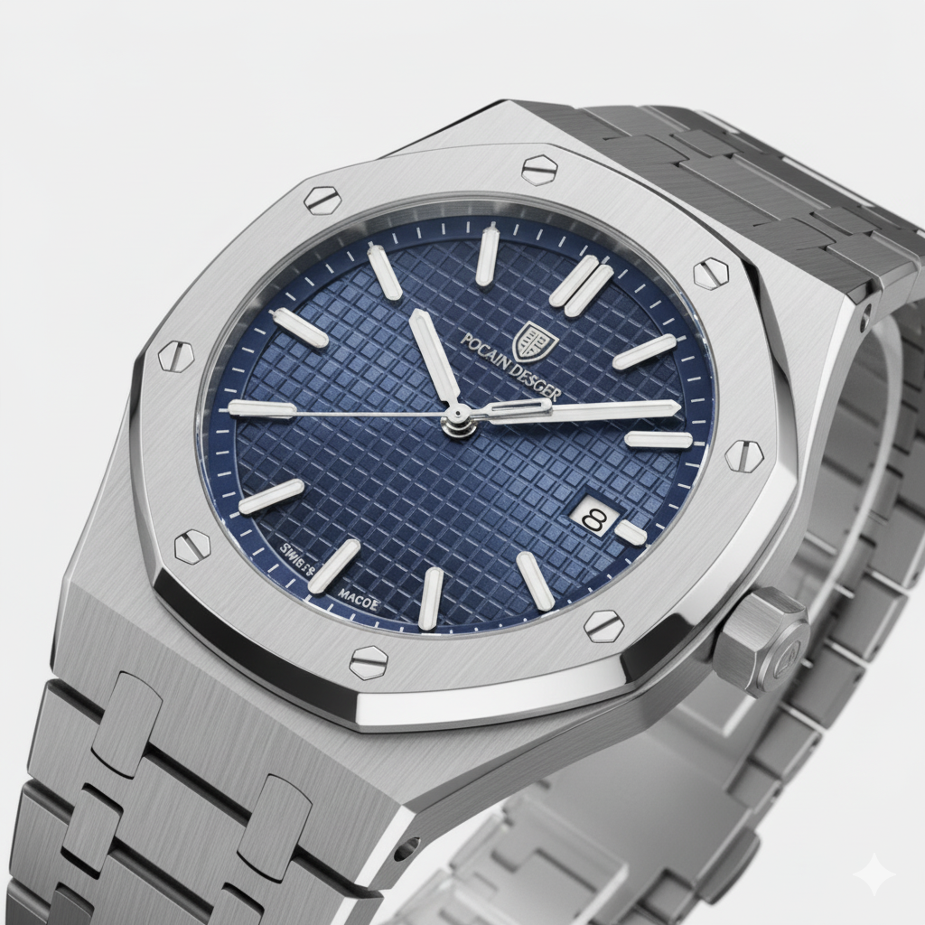 Riche | Montre pour Homme Acier Inoxydable Argentée – Quartz Lumineuse et Étanche 42 mm