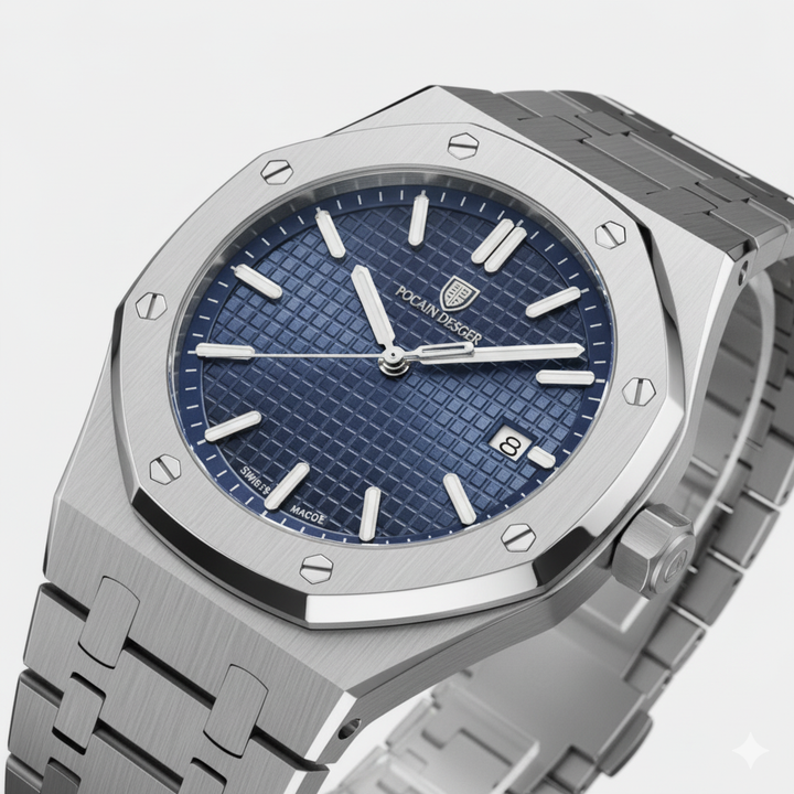 Riche | Montre pour Homme Acier Inoxydable Argentée – Quartz Lumineuse et Étanche 42 mm
