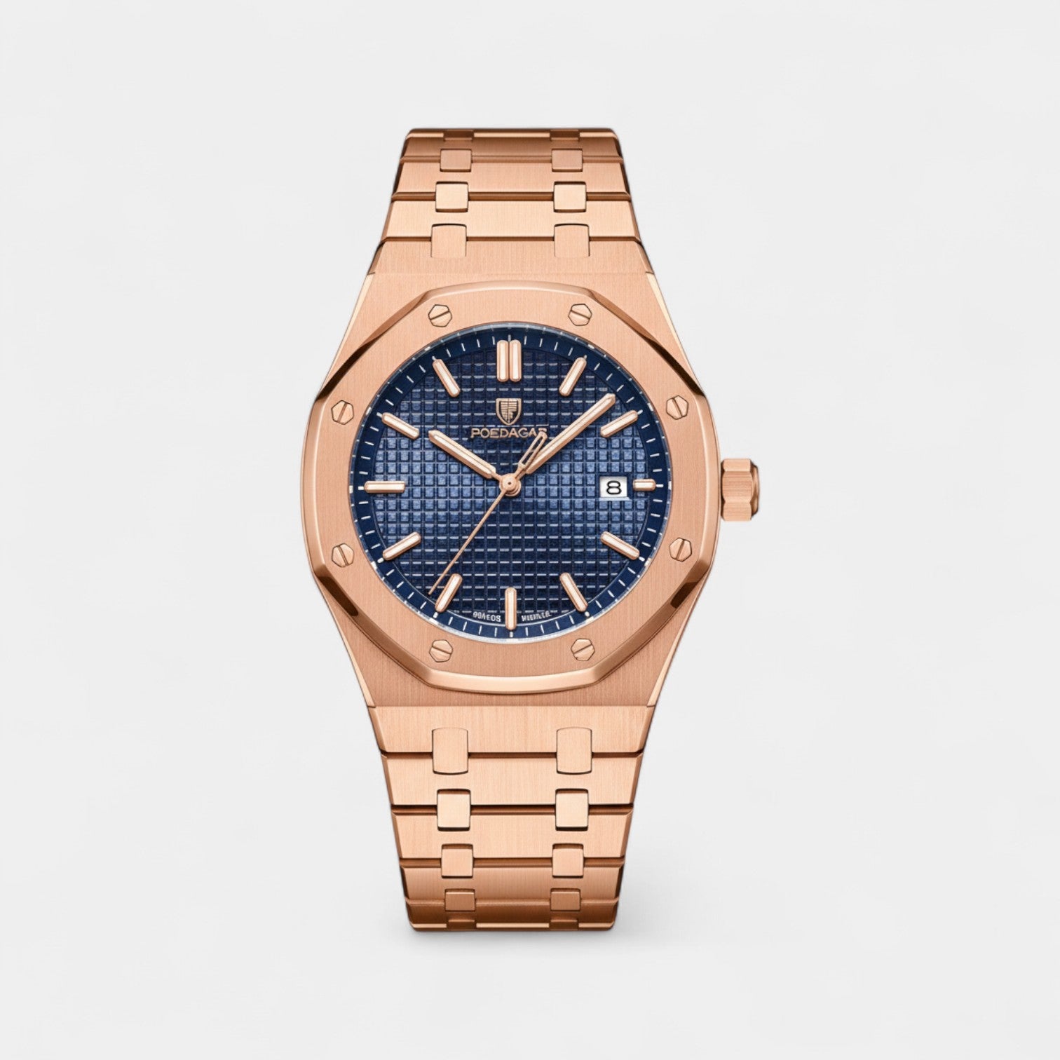 Riche | Montre pour Homme Acier Inoxydable Or Rose – Quartz Lumineuse et Étanche 42 mm