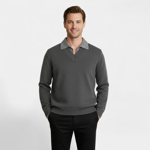 Riche | Pull Homme en Maille Polo – Col V Style Deux Pièces
