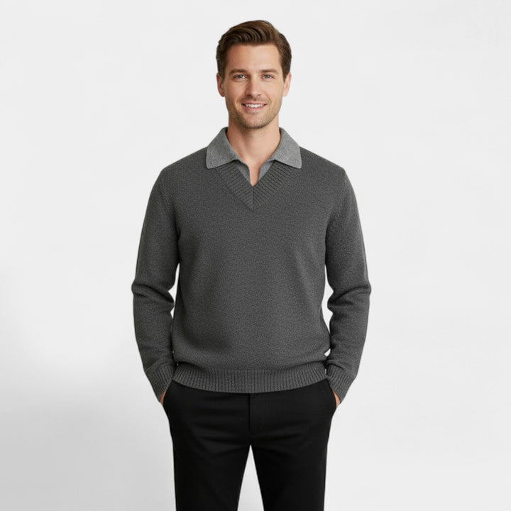 Riche | Herren-Strickpullover im Polo-Stil – V-Ausschnitt im Zweiteiler-Look