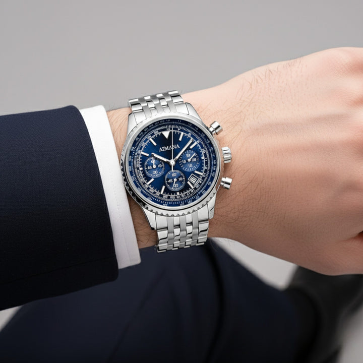 Herren-Chronographenuhr aus Edelstahl – Quarzwerk mit sechs Zeigern