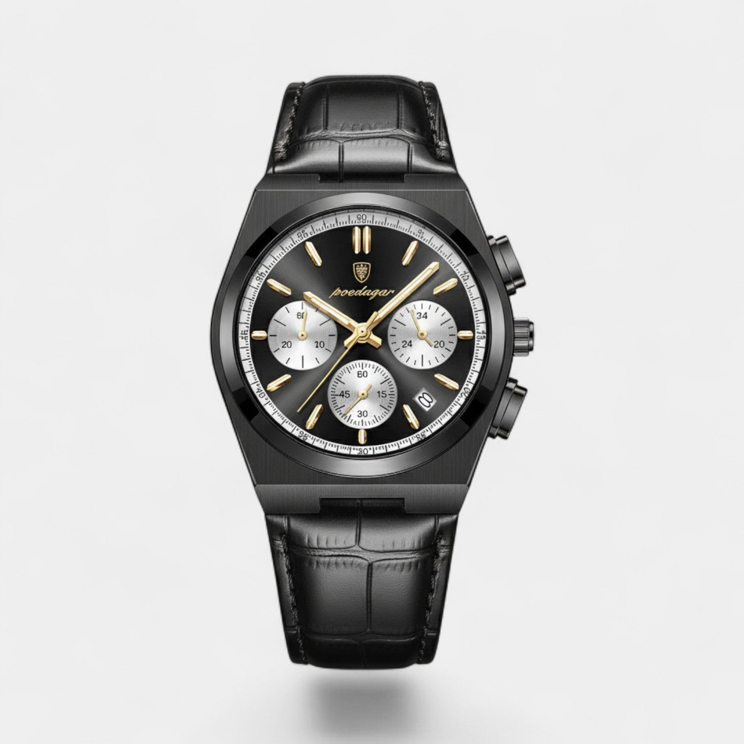 Riche | Montre pour Homme en Cuir Noir – Quartz 41 mm Multi-Fonction