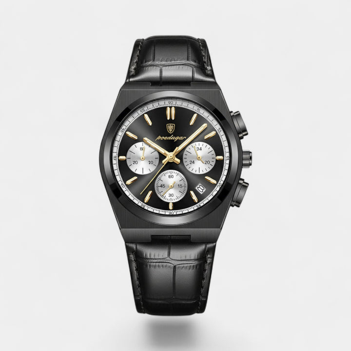 Riche | Montre pour Homme en Cuir Noir – Quartz 41 mm Multi-Fonction