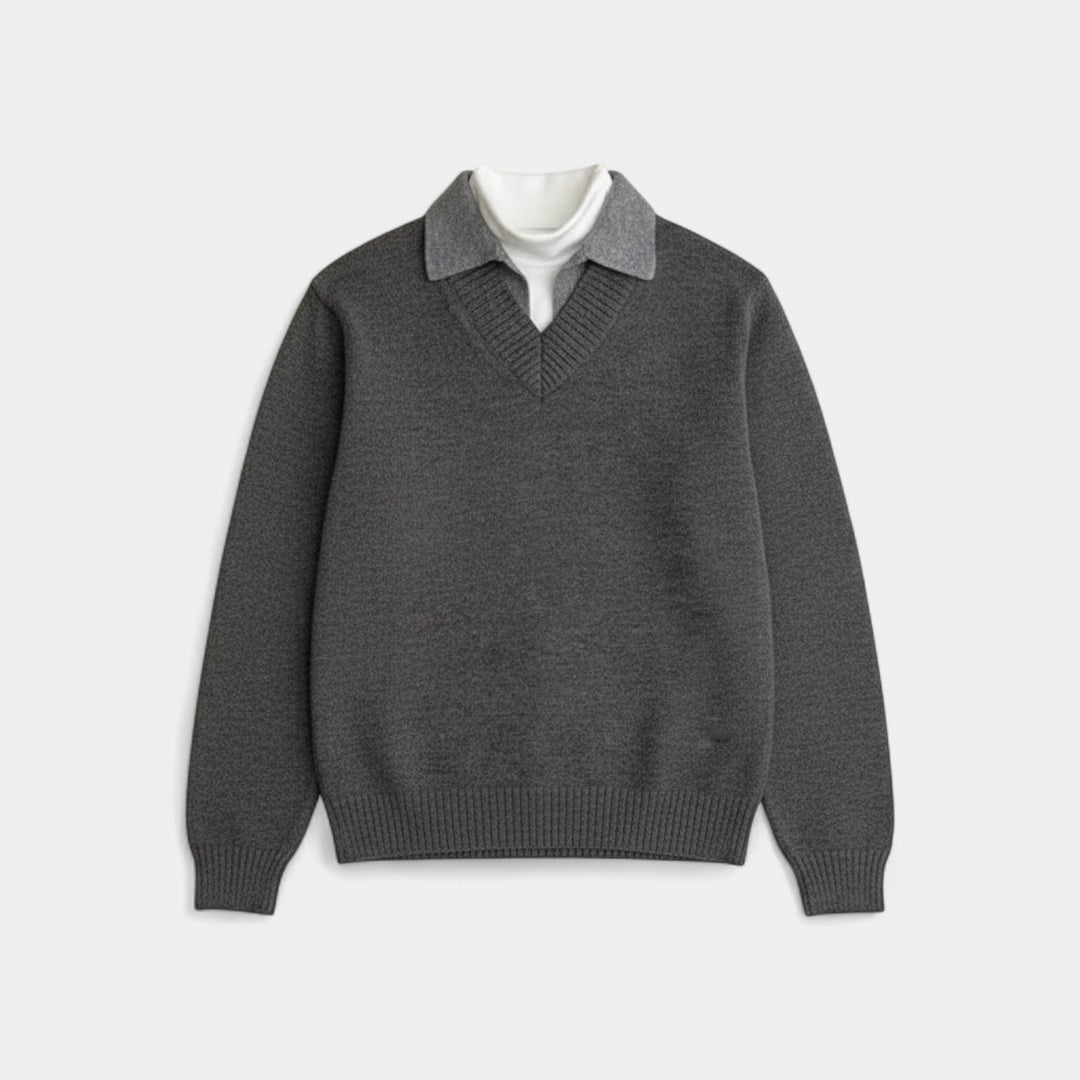 Riche | Herren-Strickpullover im Polo-Stil – V-Ausschnitt im Zweiteiler-Look
