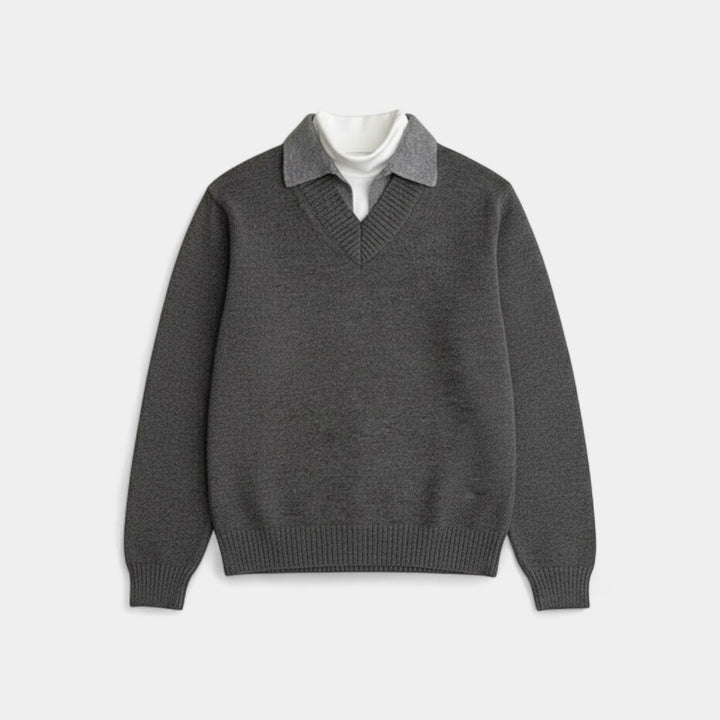 Riche | Herren-Strickpullover im Polo-Stil – V-Ausschnitt im Zweiteiler-Look