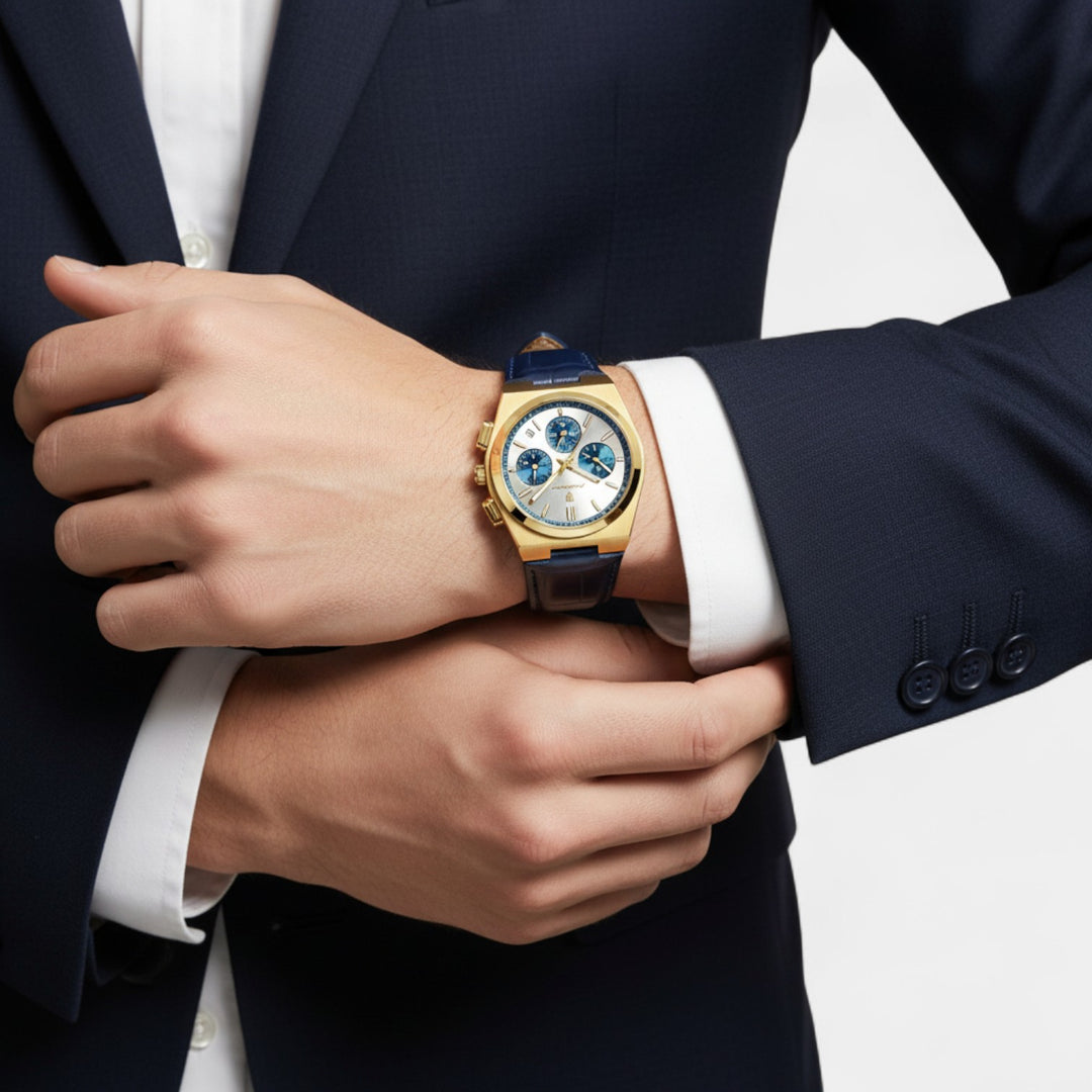 Riche | Herrenuhr aus Leder – Quarz 41 mm, multifunktional