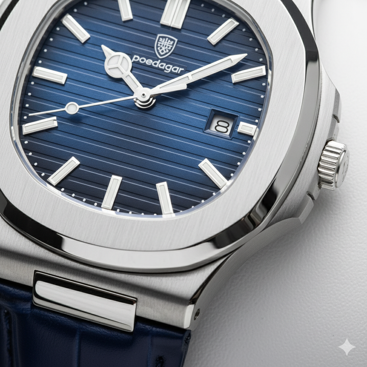 Riche | Herrenuhr mit blauem Lederarmband – Quarz, leuchtend und wasserdicht, 40 mm