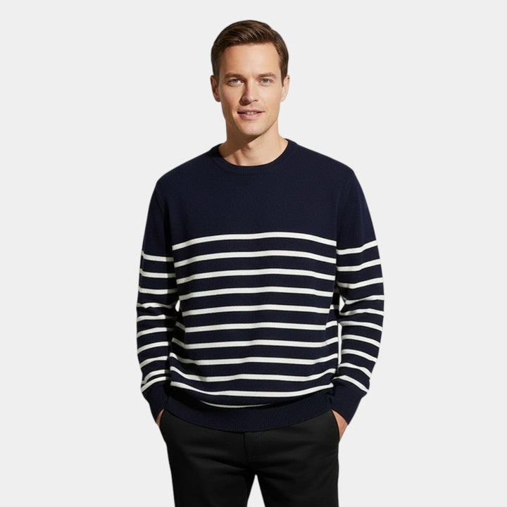 Riche | Men's Striped Knit Sweater – Round Neck, Relaxed Fit