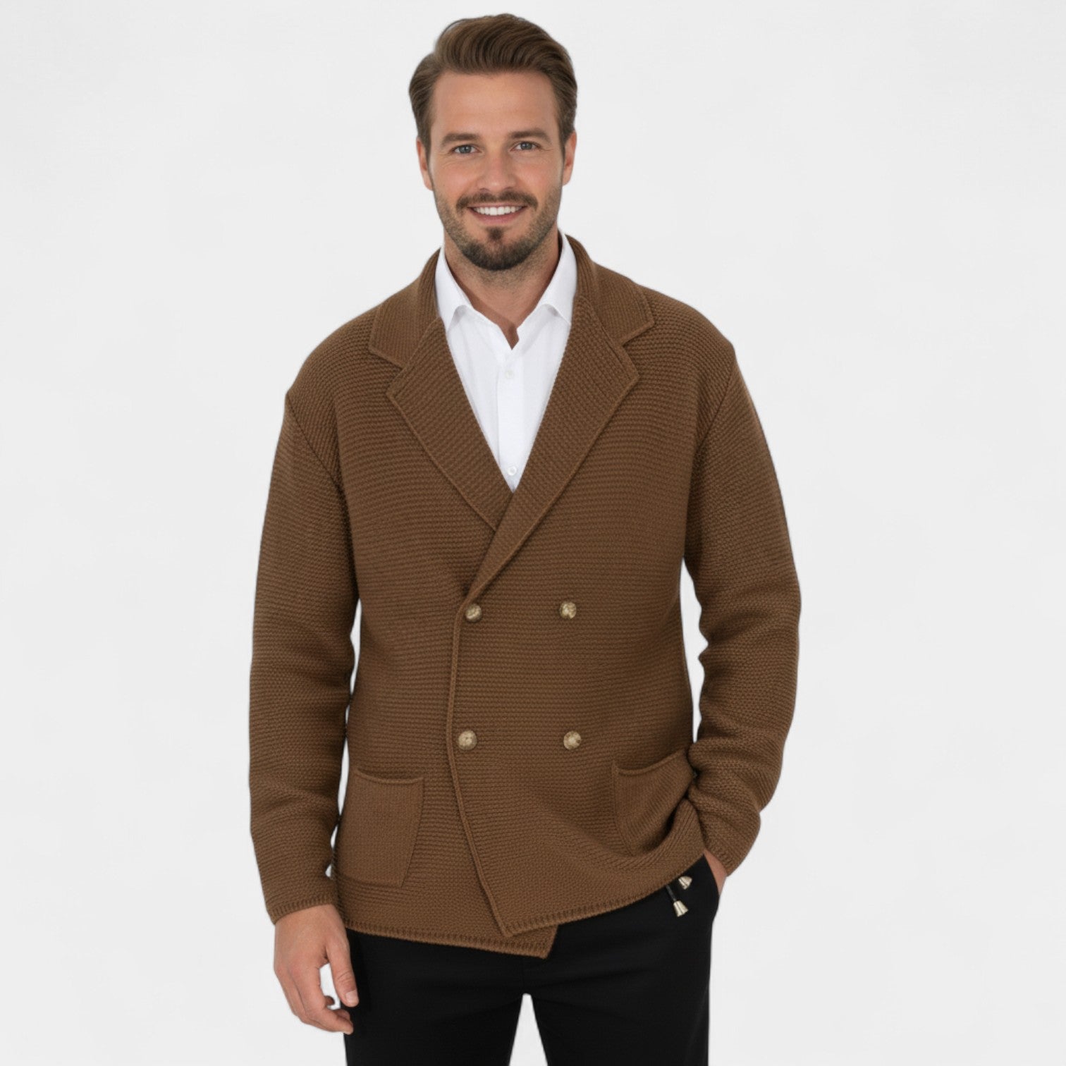 Riche | Cardigan Croisé Homme en Maille – Col à Revers Coupe Tailleur