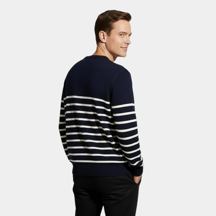 Riche | Men's Striped Knit Sweater – Round Neck, Relaxed Fit