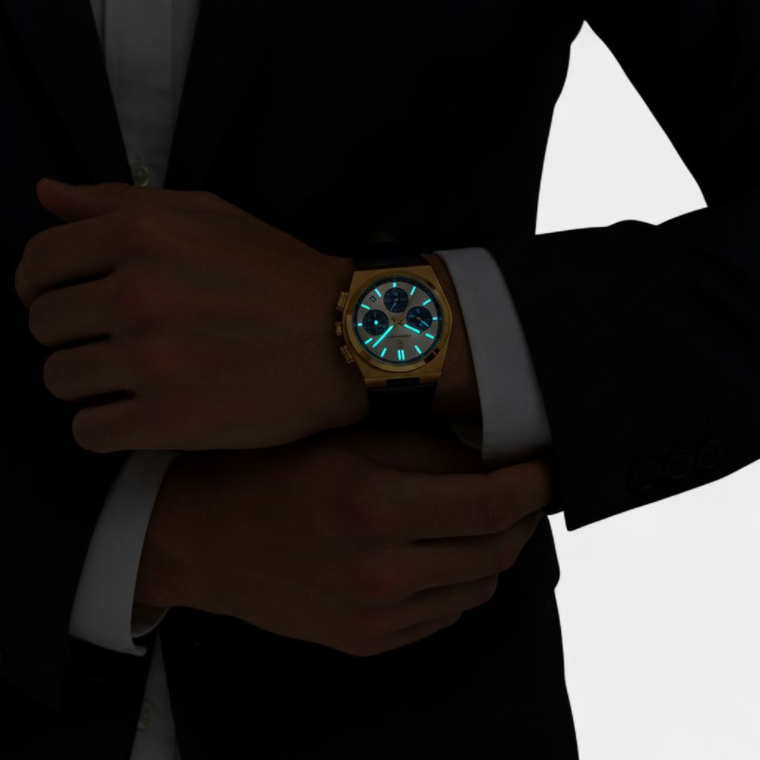 Riche | Herrenuhr aus Leder – Quarz 41 mm, multifunktional
