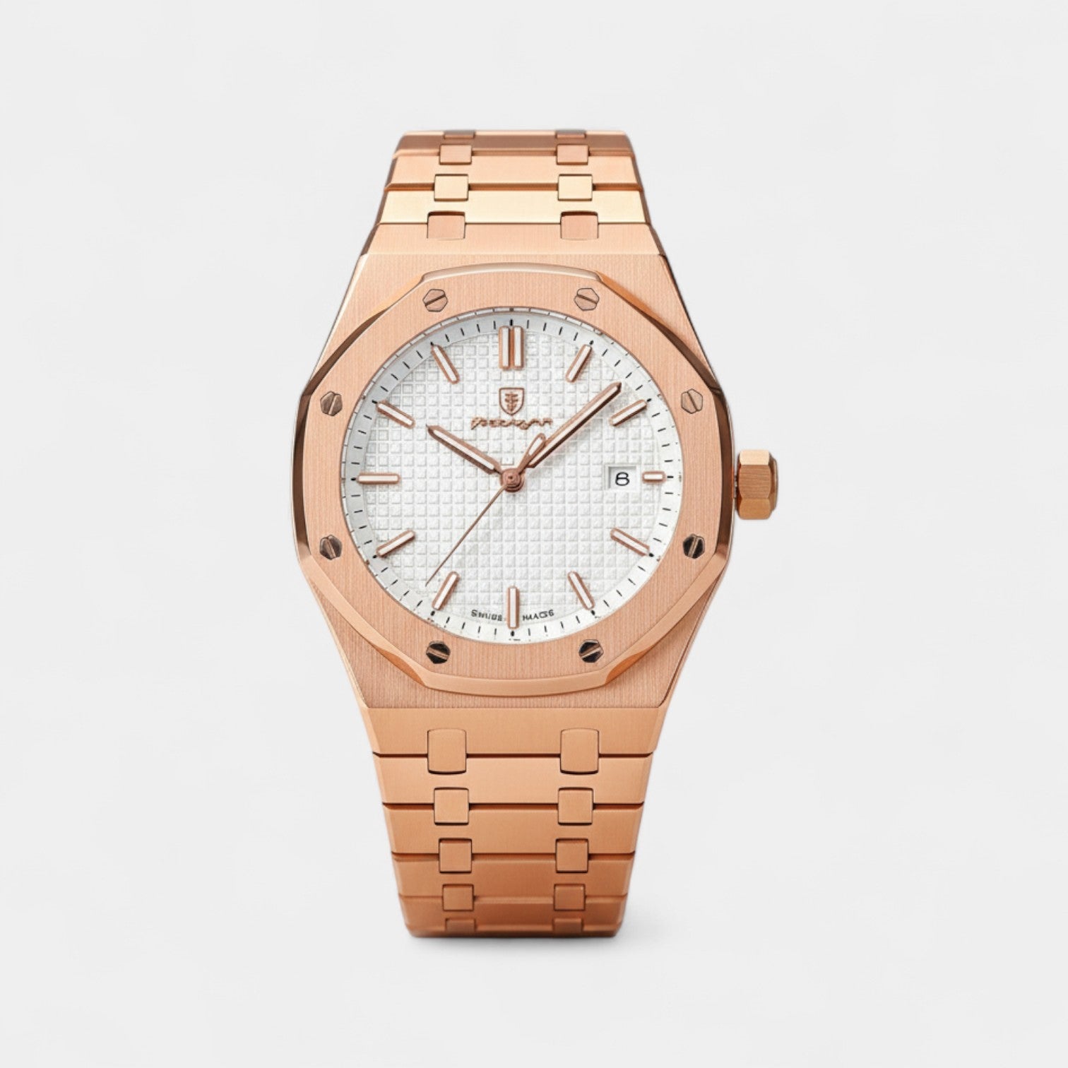 Riche | Montre pour Homme Acier Inoxydable Or Rose – Quartz Lumineuse et Étanche 42 mm