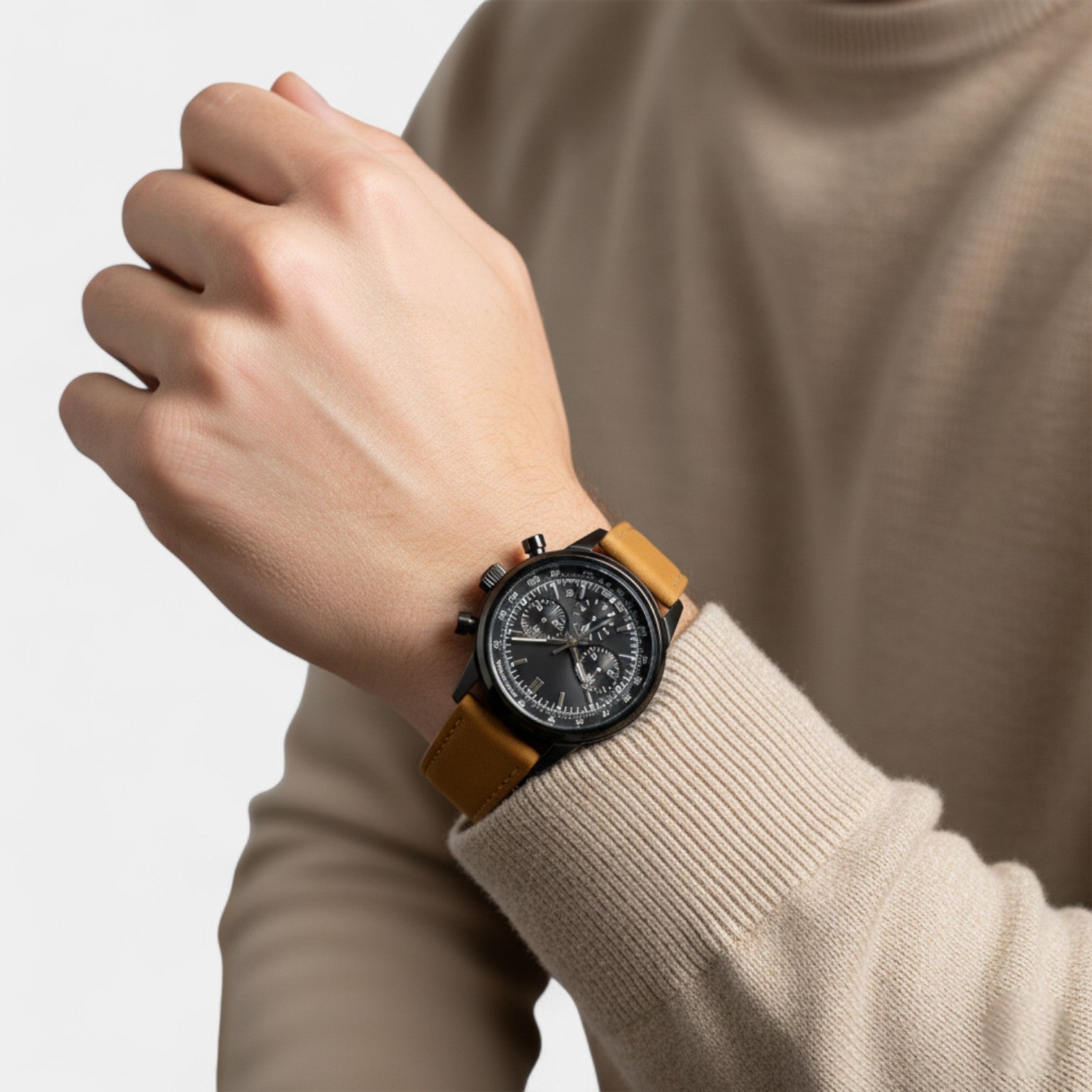 Riche | Montre pour Homme Bracelet Cuir – Quartz Chronographe Étanche 40,5 mm